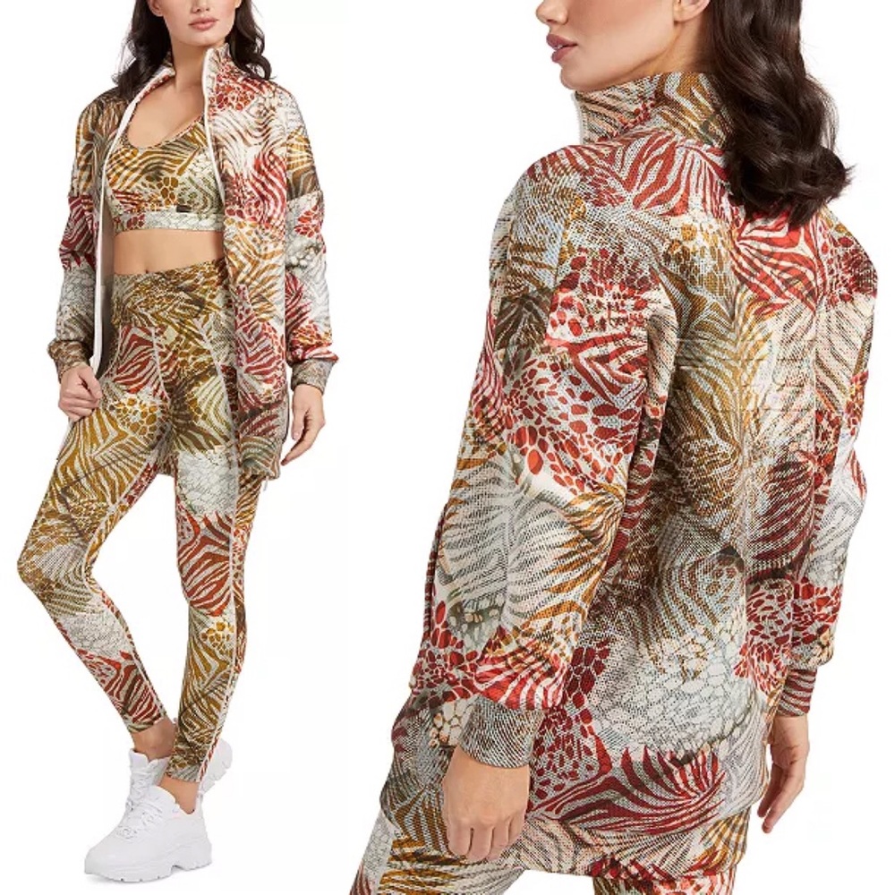 GUESS Maculage Mix Connie Printed Mock-Neck Full Zip Dress Sweater Jacket L NEW